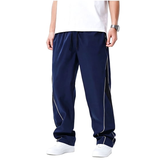 THNCYX Men's Wide Leg Track Pants With Side Stripe Elastic Waistband And Long Drawstring Loose Fit Athletic Pant S-2XL