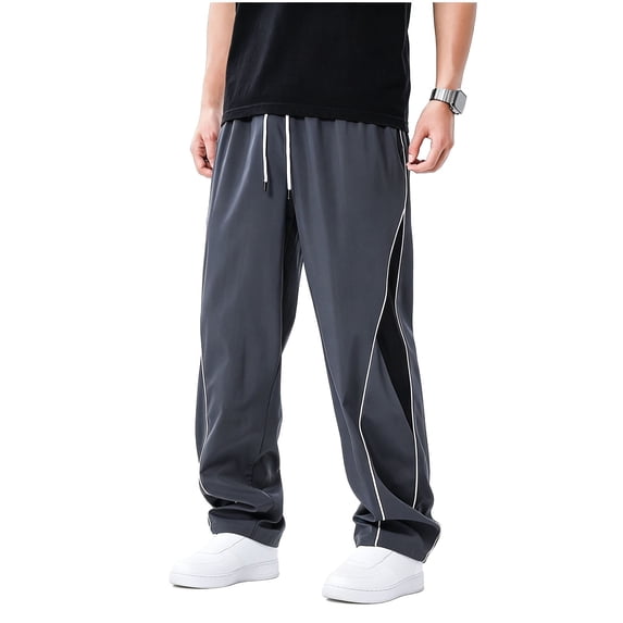 THNCYX Men's Wide Leg Track Pants With Side Stripe Elastic Waistband And Long Drawstring Loose Fit Athletic Pant S-2XL