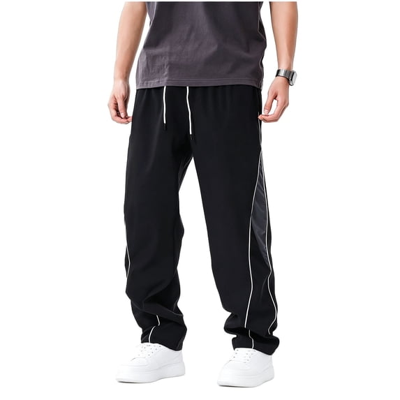THNCYX Men's Wide Leg Track Pants With Side Stripe Elastic Waistband And Long Drawstring Loose Fit Athletic Pant S-2XL
