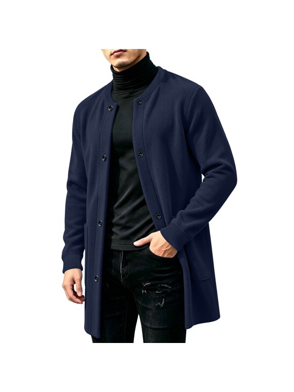 Mid-Length Men Crew Neck Long Sleeve Top Open Front Cardigan Sweater S-3XL