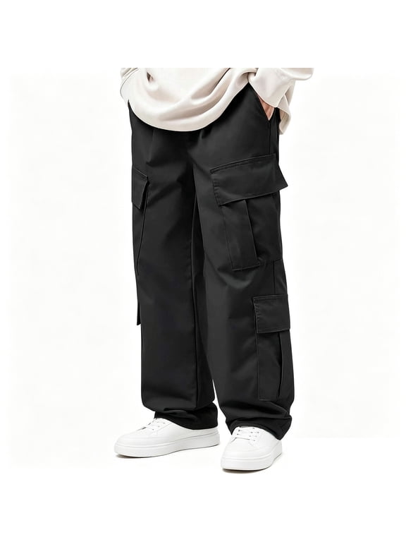 Oversized Men Cargo Pants Baggy Straight Leg Trousers With Big Pockets S-2XL