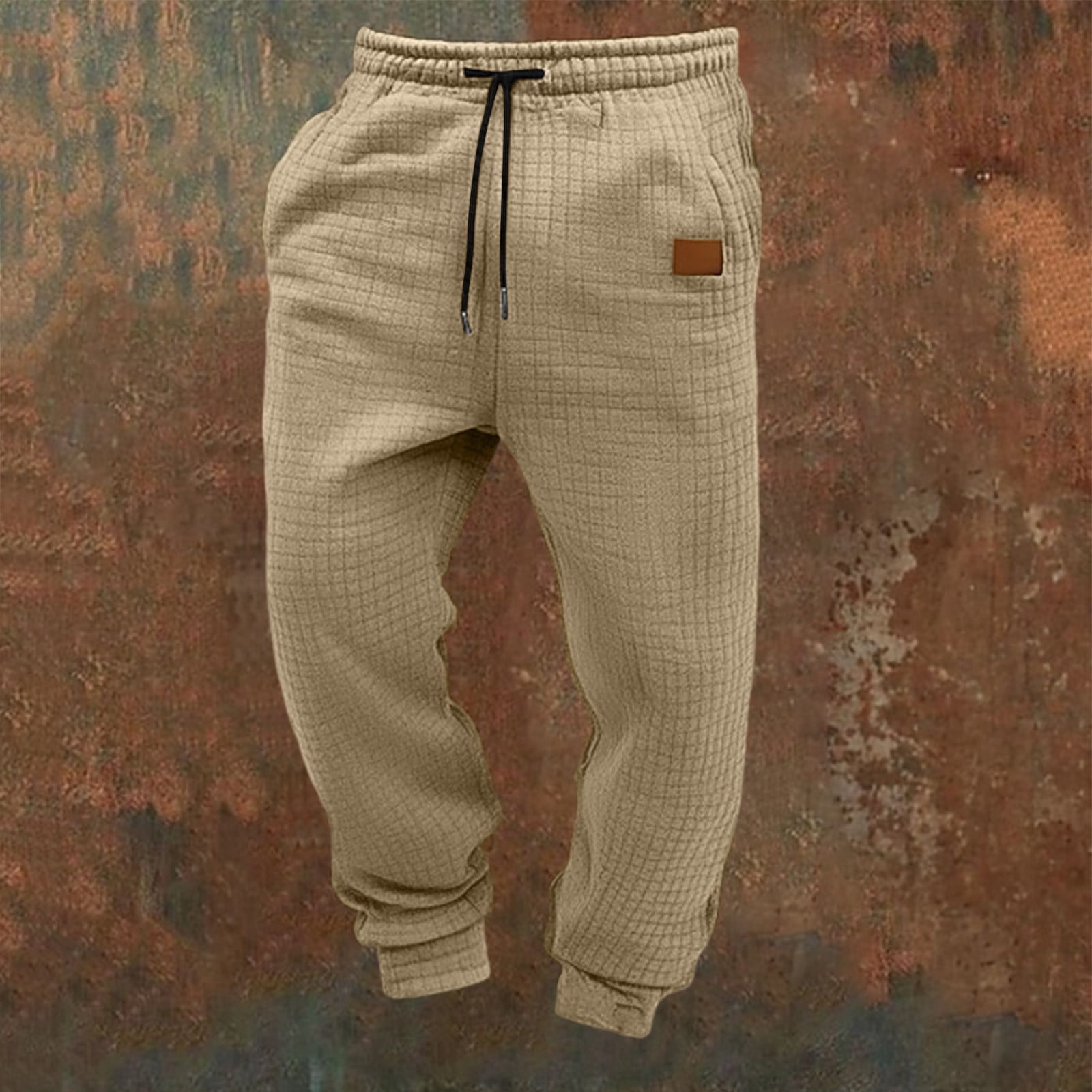 THNCYX Waffle Knit Men Joggers Grid Pattern Cargo Sweatpants With ...