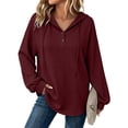 thumbnail image 1 of THNCYX Women Waffle Knit Hooded Henley Shirts Drawstring Hoodies Long Sleeve Tops Loose Fit Casual Sweatshirt Fall Clothes, 1 of 7