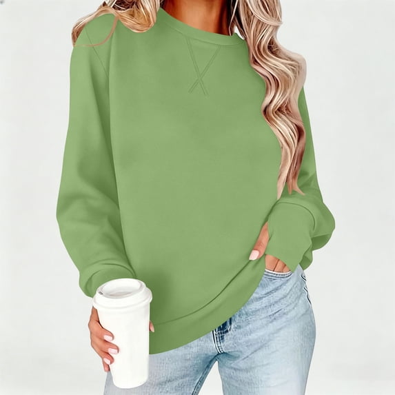 THNCYX Womens Crew Neck Long Sleeve Sweatshirt with Thumb Holes Solid Color Soft Casual Pullover Top for Everyday Comfort Wear S-2XL