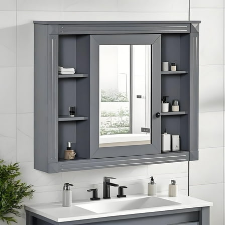 THNIKRE 35 in. W x 28.7 in. H Large Rectangular Recessed or Surface Mount Medicine Cabinet with Mirror