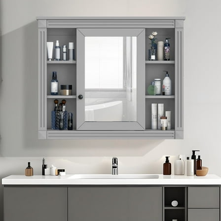 THNIKRE 35 in. W x 28.7 in. H Large Rectangular Recessed or Surface Mount Medicine Cabinet with Mirror