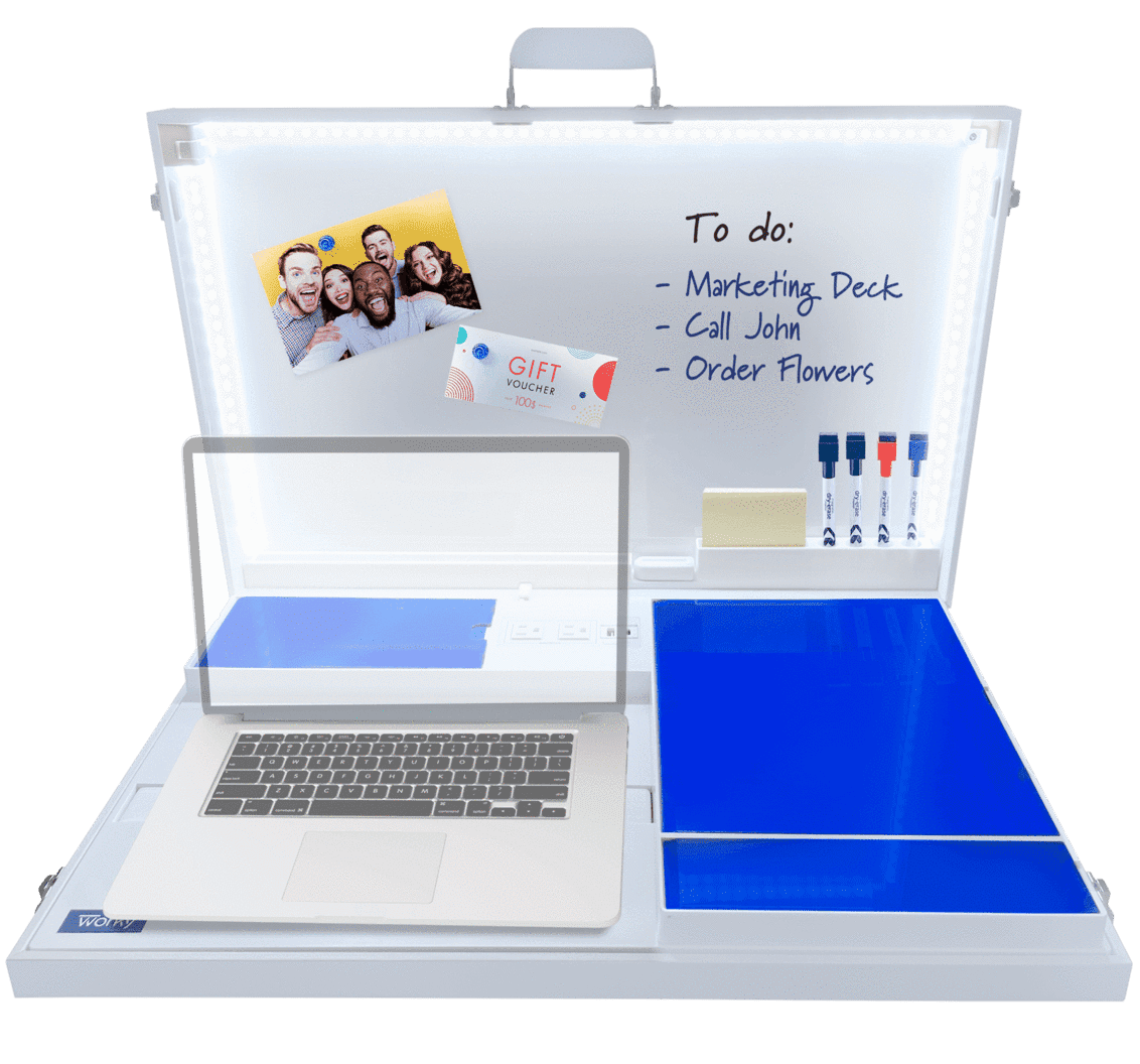 Worky 15-in-1 Compact White Home Office Organizer with LED Light