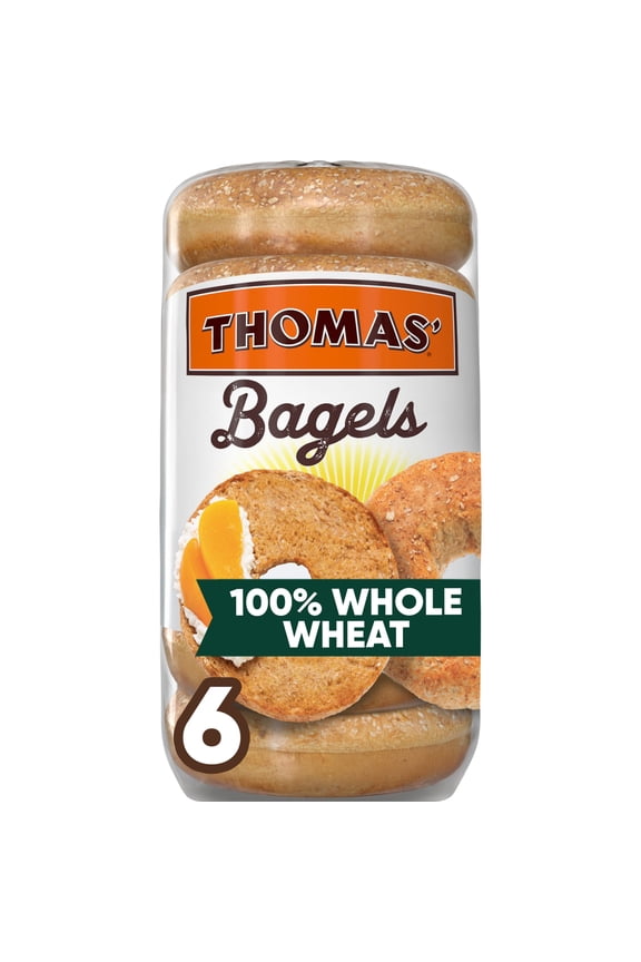 100% Whole Wheat Bagels, 6 count, 55g Whole Grains, Kosher Whole Wheat Bagels, 18 oz Bag