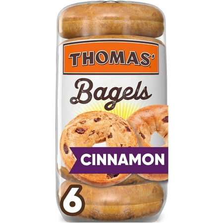 Thomas' Cinnamon Raisin Bagels, 6 count, 8g Protein, Kosher Bagels, 18 oz Bag