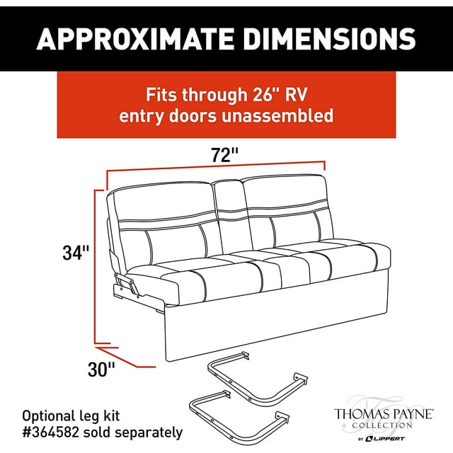 THOMAS PAYNE 72" Jackknife Sofa for 5th Wheel RVs Travel Trailers and