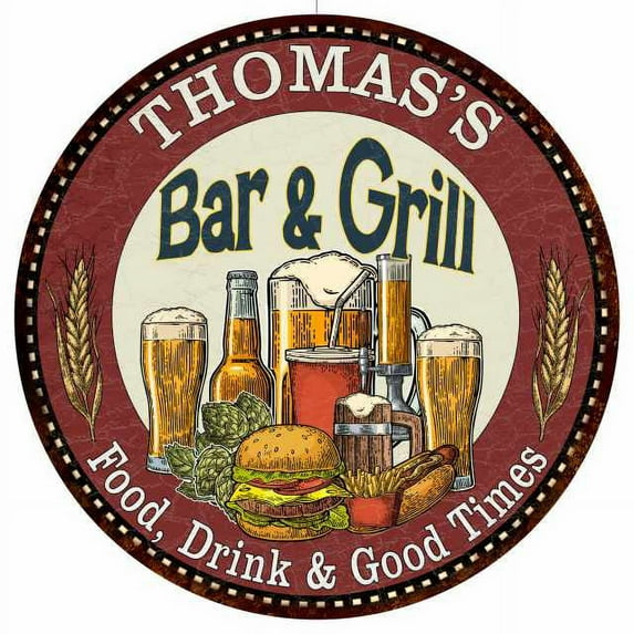 THOMAS'S Bar and Grill 12" Round Metal Sign Kitchen Wall Decor 200120020352