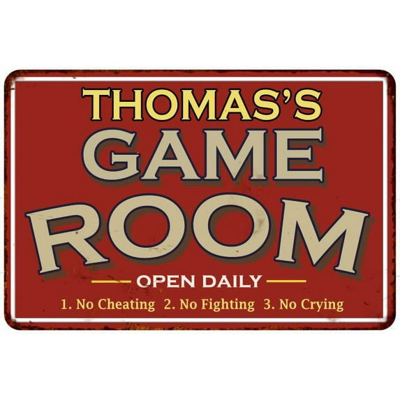 THOMAS'S Game Room Sign Vintage Look 8 x 12 High Gloss Metal 208120001446
