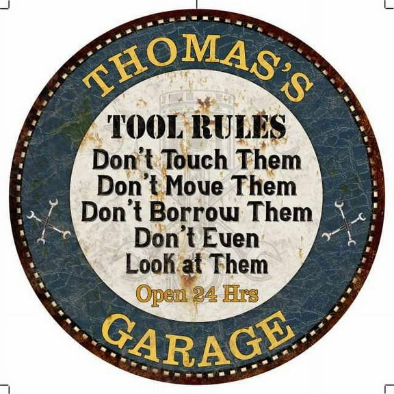 THOMAS'S Garage Rules 12" Round Metal Sign Garage Wall Décor 100140015352