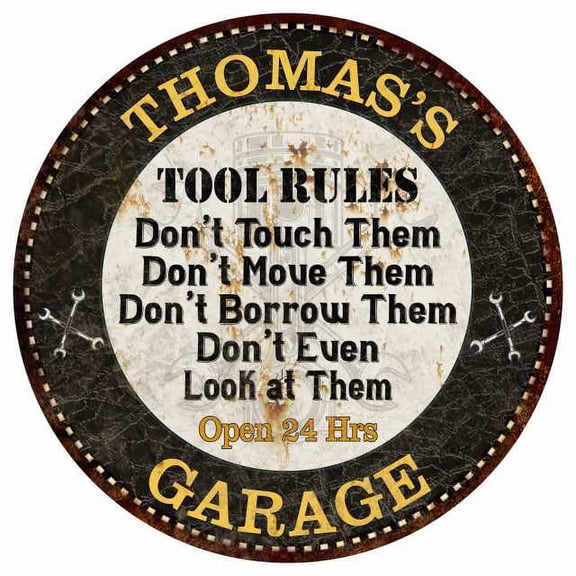THOMAS'S Garage Rules 14" Round Metal Sign Garage Bar Wall Decor 100140013352