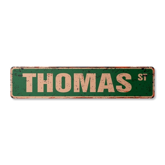 THOMAS Vintage Aluminum Street Sign Childrens Name Room Metal Sign rustic metal tin | Indoor/Outdoor | 30" Wide