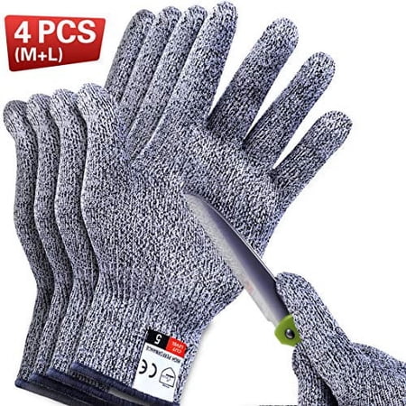 THOMEN 4 PCS (M+L) Cut Resistant Gloves Level 5 Protection for Kitchen, Upgrade Safety Anti Cutting Gloves for Meat Cutting, Wood Carving, Mandolin Slicing and More