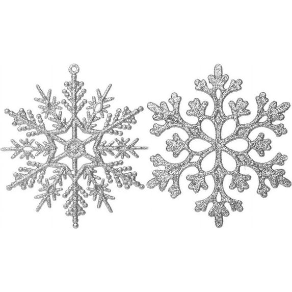 THONZER 24PCS Black Plastic Christmas Glitter Snowflake Ornaments Christmas Tree Decorations