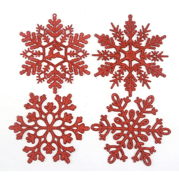 THONZER 32pcs Glitter Snowflake Ornament 4 Inch for Christmas Tree Decoration