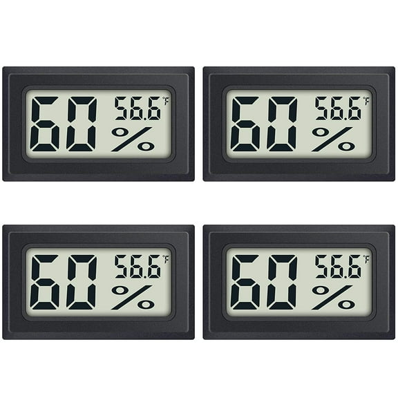 THONZER 4 Pack Mini Digital Thermometer Hygrometer Indoor Humidity Temperature Meters Gauge Hygrometer wiht LCD Display Fahrenheit for Humidors Greenhouse Garden Cellar Closet Guitar Case