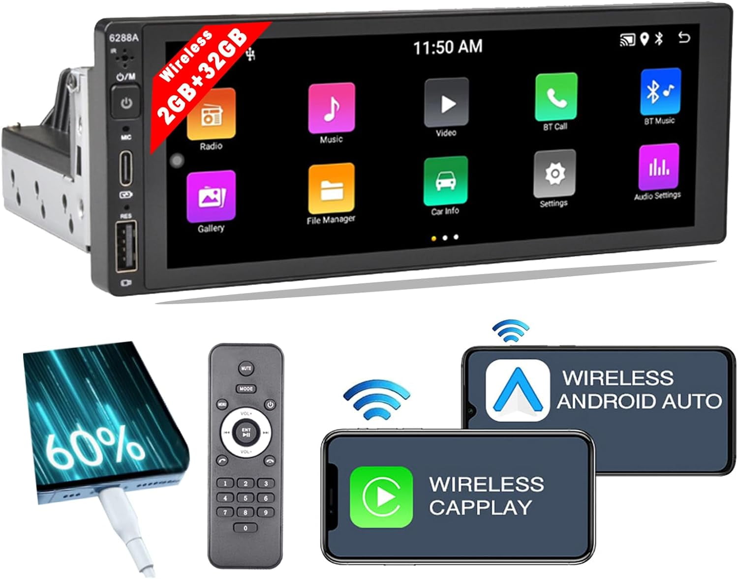 THONZER 6.9 Inch Single Din Touchscreen Car Stereo,2GB+32GB Single