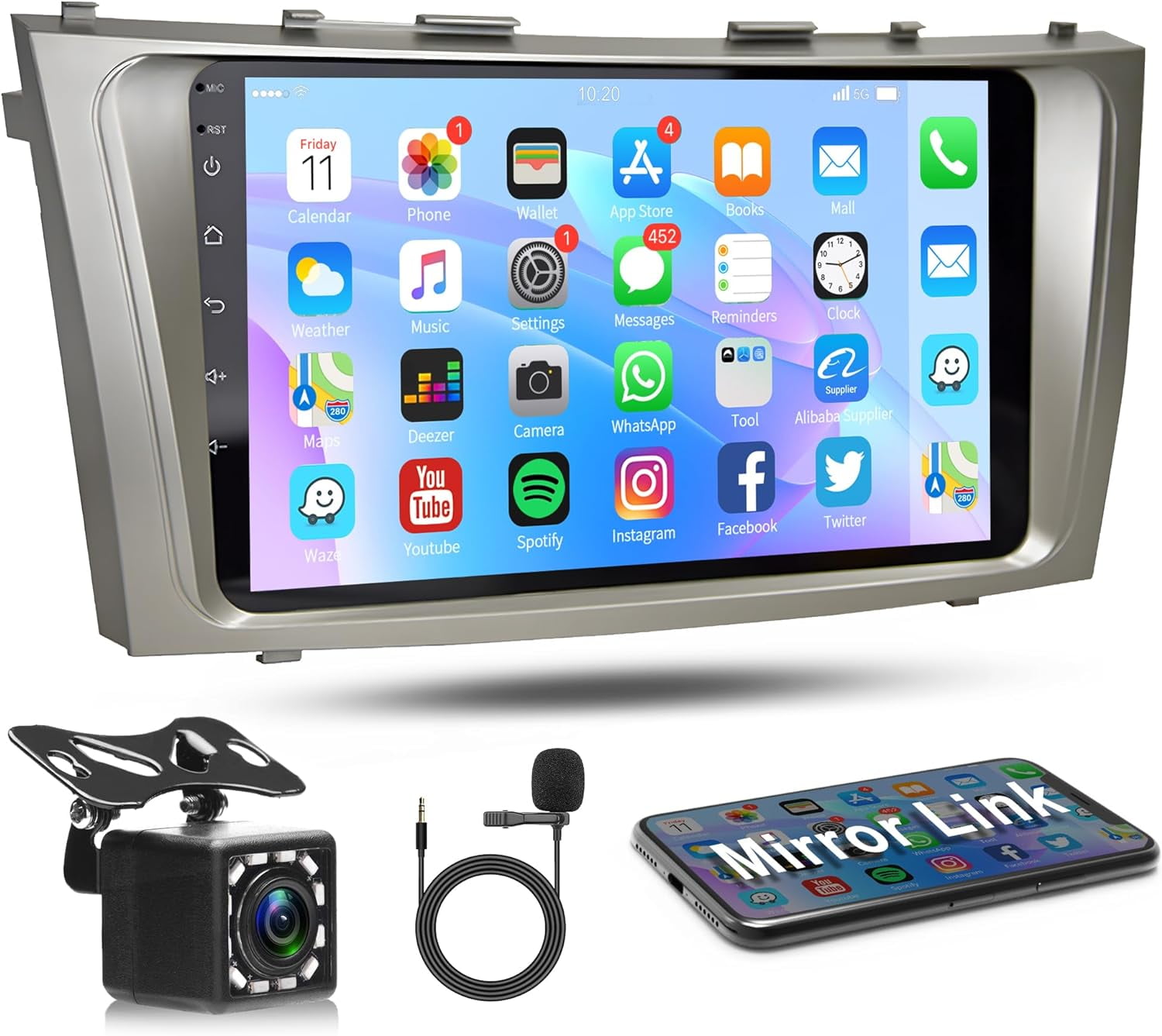 THONZER 9 Inch Touch Screen Car Radio Android Car Stereo for Toyota Camry 2006 2007 2008 2009 2010 2011 with GPS Navigation Bluetooth FM WiFi Mirror Link Backup Camera