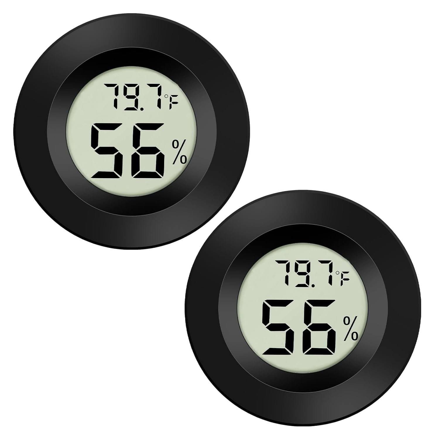 THONZER Mini Digital LCD Thermohygrometer, Indoor Temperature and Humidity Monitor, Black, 2 Count