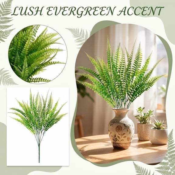 THOPBPRK 10pcs Fake Ferns Plants Outdoors, Artificial Persian Fern Leaves 18in Faux Stems for Spring Summer Fall Home Decor, Plastic Fern Fronds Decorations for Wedding Bouquets and Party, Green
