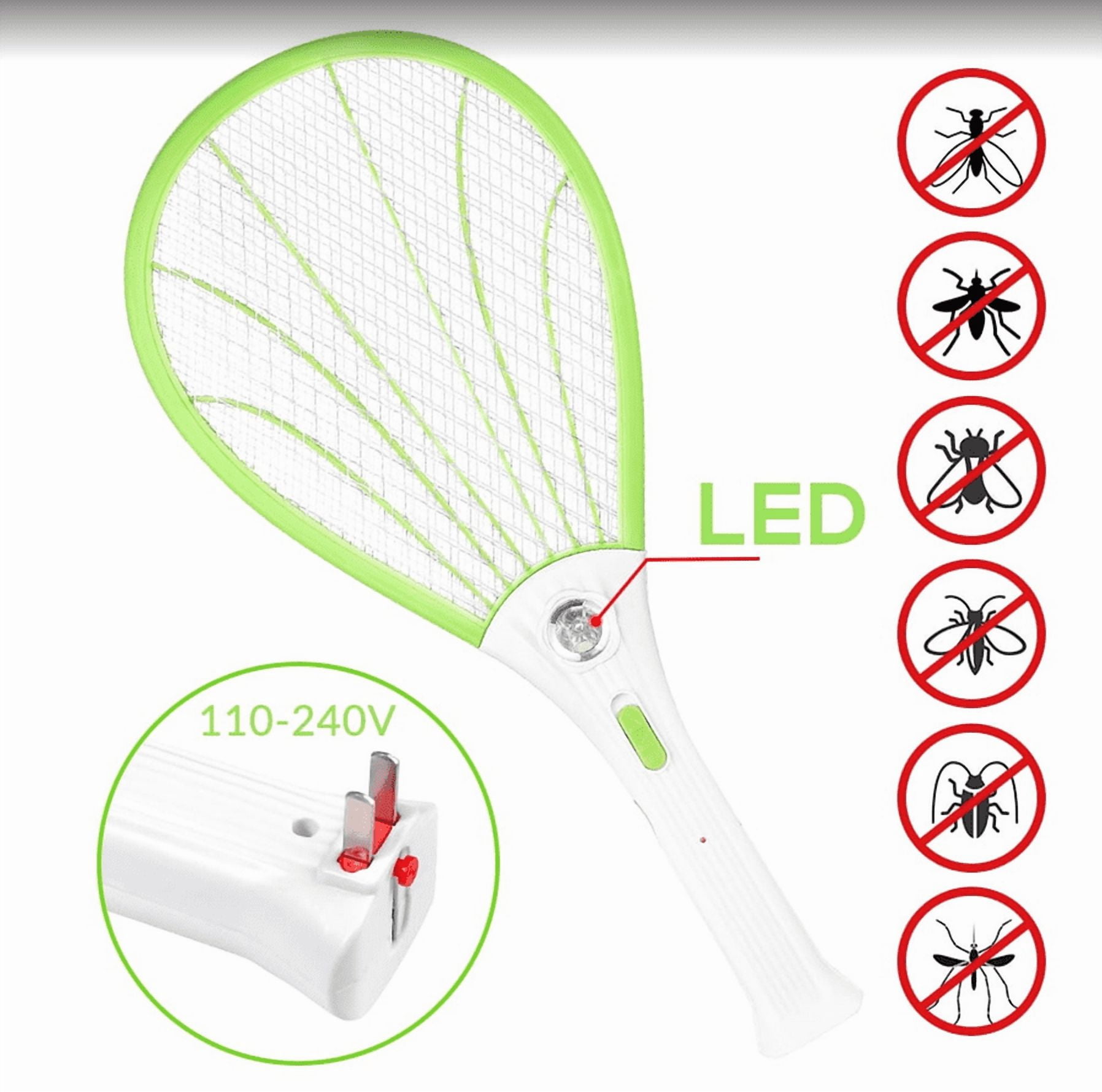 THOPBPRK 2-in-1 Electric Fly Swatter Bug Zapper Racket Rechargeable with LED Lighting 3-Layer Mesh for Outdoor Yard Decorations and Easter Gifts Protector Tool, 1Pcs Black