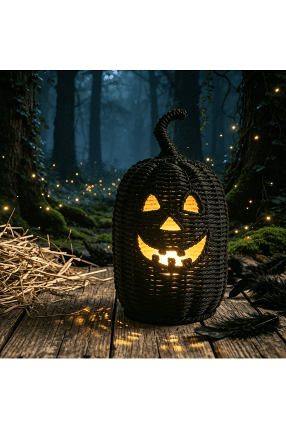 2026 Black Halloween Woven Pumpkin Jack-O'-Lantern, Halloween Decorations Pumpkin, USE LED Candle, Rattan Fall Halloween Decor for Home, 1Pack 11.8 Inch A