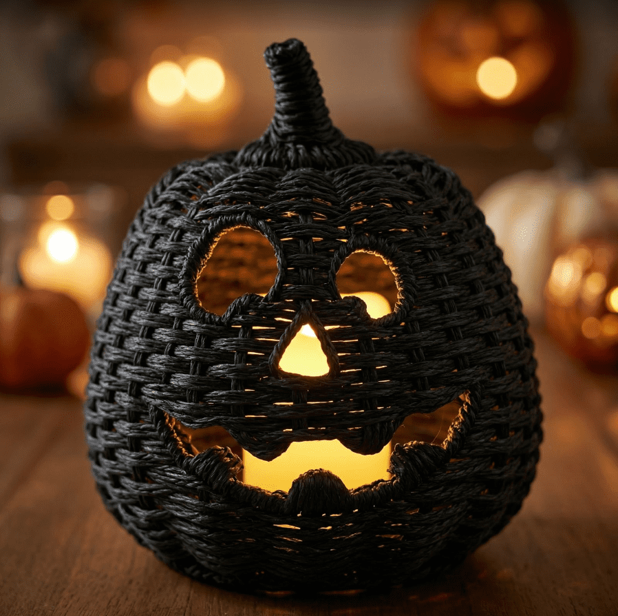 THOPBPRK 2026 Black Halloween Woven Pumpkin Jack-O'-Lantern