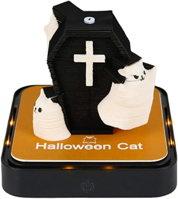 THOPBPRK 2026 Desk Calendar With LED Light, Halloween Cat &amp; Coffin ...