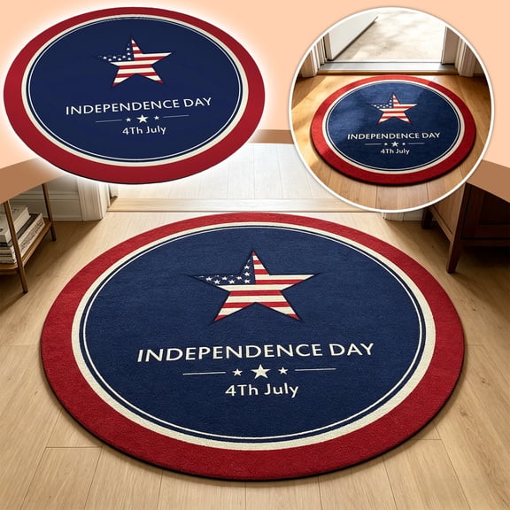 THOPBPRK 24 Inch US Independence Day Round Rug, Patriotic 4th of July Floor Mat Area Rug for Swivel Chair, Memorial Day Decorations for Home, 3D Printed Patriotic Gifts Living Room Decor