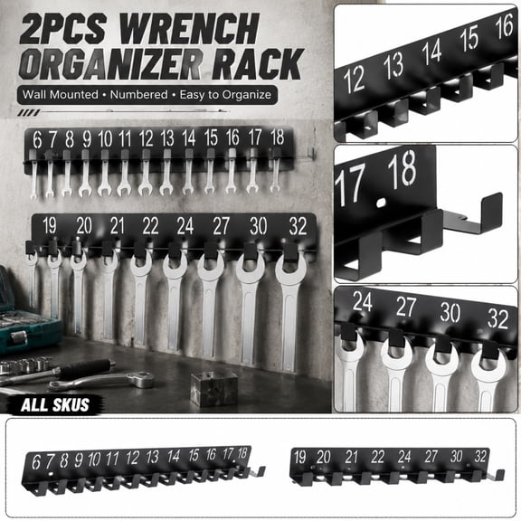 THOPBPRK 2PCS Organizer Wall Mounted Storage Rack with Numbered Hooks, Black Metal Tool Holder Hanger for Garage Storage Organization and Entryway Key Holder Wall Mount, 1Pack A