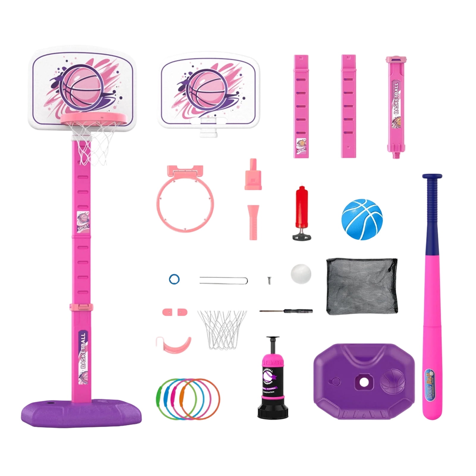 THOPBPRK 3-in-1 Basketball Hoop with Adjustable Height for Indoor Outdoor Play, Portable Pool Side Basketball System,for Birthday Gifts and Backyard Fun, Pink