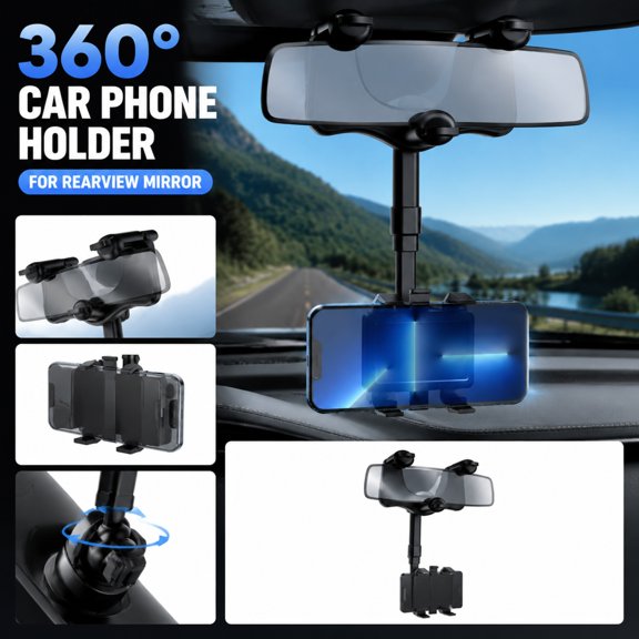 THOPBPRK 360 Degree Rotating Car Phone Holder Rearview Mirror Mount Smartphone Cradle For Hands Free Navigation Universal Vehicle Bracket Accessory For Safe Driving Reliable Mobile Device , 1Pack A