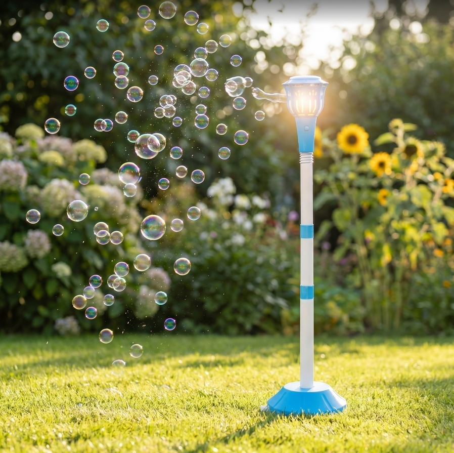 THOPBPRK 47Inch Automatic Bubble Machine with Light-Up Street Lamp Design Portable Outdoor Bubble Blower for Garden Parties Family Gatherings and Summer Entertainment Activities 0.34 fl oz, 1Pc A