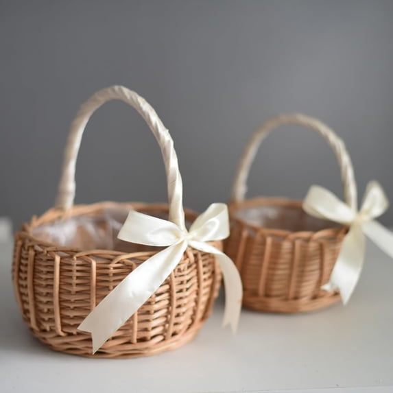 THOPBPRK 5.9" Woven Flower Basket Handheld Storage Bin for Tabletop Organizing Decorative Candy Gift Basket for Decorations Wedding Party Supplies Handcrafted Rustic Tote, 1Pc