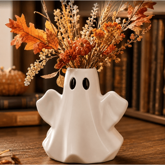 THOPBPRK 7Inch Halloween Funny Ghost Ceramic Vase for Home Decor, Tabletop Flower Holder, Creative Fall Holiday Centerpiece for Party and Seasonal Home Accents