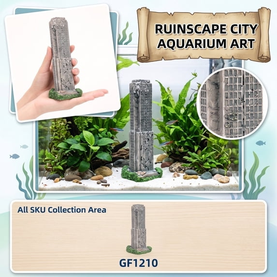THOPBPRK Aquarium Ruins Building Ornament, City Architecture Decor for Fish Tank, Hidden Cave Habitat for Aquatic Pets, Resin Landscaping Accessory