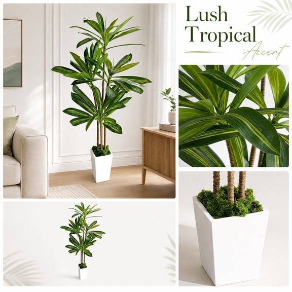 THOPBPRK Artificial Dracaena Tree Faux Yucca Plants Potted Floor Plant Lifelike Foliage Home Living Room Decor Indoor Outdoor Faux Housewarming Gift , A