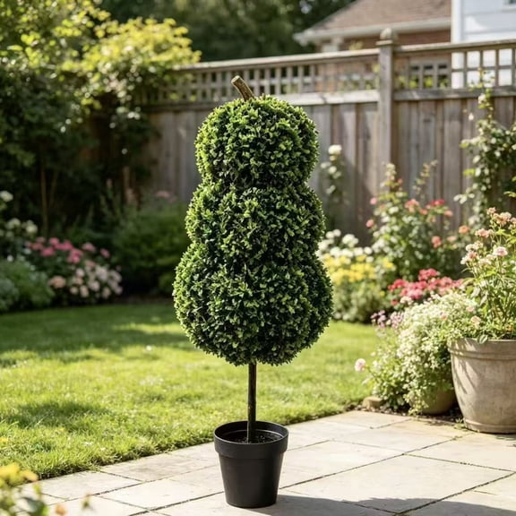 THOPBPRK Artificial Topiaries Ball Tree Outdoor, 3.3ft Artificial Potted Plants Pumpkin Shaped Faux Fake Topiary for Spring Summer Fall Home Decor, Cute Pot for Thanksgiving Table Centerpiece