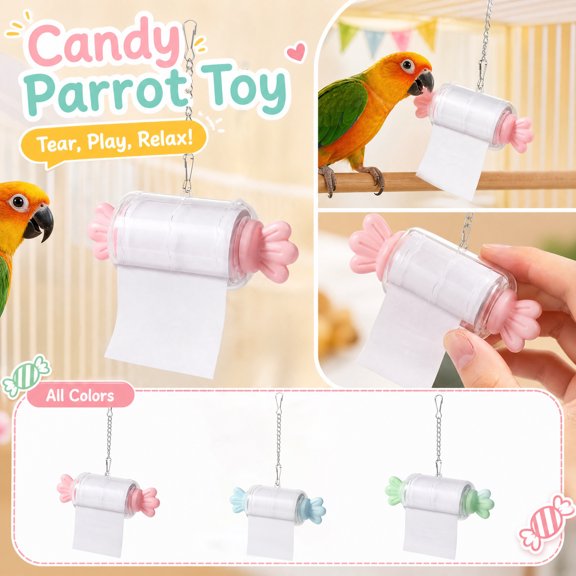 THOPBPRK Bird Shredding Toy for Parrots, Interactive Foraging Boredom Buster, Candy-Shaped Paper Bird Chewing Toy for Cage Enrichment, Parrot Toys for Small to Medium Birds, 1Pack Blue