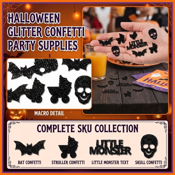 THOPBPRK Black Halloween Party Confetti Decorations, Spooky Table Scatter for Holiday Celebrations, Festive Theme Props for Birthday Events and Seasonal Home Decor