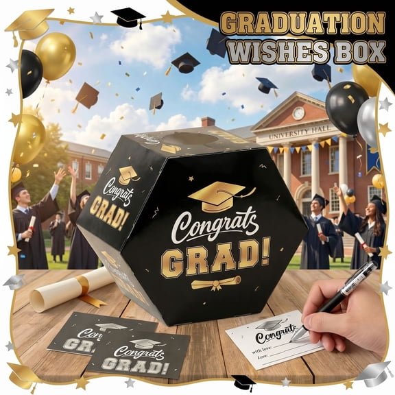 THOPBPRK Black Hexagonal Graduation Card Box for Party Supplies, Large Voting Box for Congrats Grad Decorations, Commemorative Keepsake Holder for Graduation Gifts, 1pcs