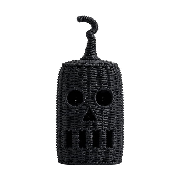 THOPBPRK Black Wicker Jack-O-Lantern Pumpkin Decor 11.8In, Woven Rattan Halloween Pumpkin , Cutout-Face Tabletop Decor for Entryway Fireplace Mantel Table