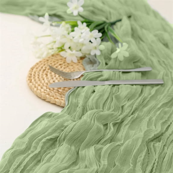 THOPBPRK Boho Cheesecloth Table Runner, 36in x 72in Table Decor for Weddings, Showers, Rustic Farmhouse Parties & Dinners, Soft Fabric Room, 1Pack Mint Green