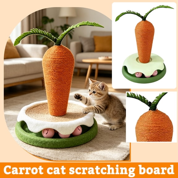 THOPBPRK Carrot Cat Scratching Post with Sisal Rope, Interactive Indoor Cat Scratcher Toy for Clawing, Climbing and Play, Fun Spring and Easter Decorations for Pets, 1Pack A
