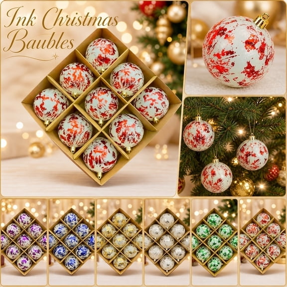 THOPBPRK Christmas Ball Ornaments Holiday Tree Hanging Decorations Festive Party Baubles Shatterproof Hanging Pendants Marbled Pattern Sphere Set for Seasonal Celebration New Year , 1Pack Black