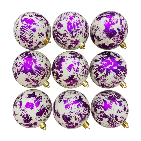 THOPBPRK Christmas Ball Ornaments Holiday Tree Hanging Decorations Festive Party Baubles Shatterproof Hanging Pendants Marbled Pattern Sphere Set for Seasonal Celebration New Year , 1Pack Purple