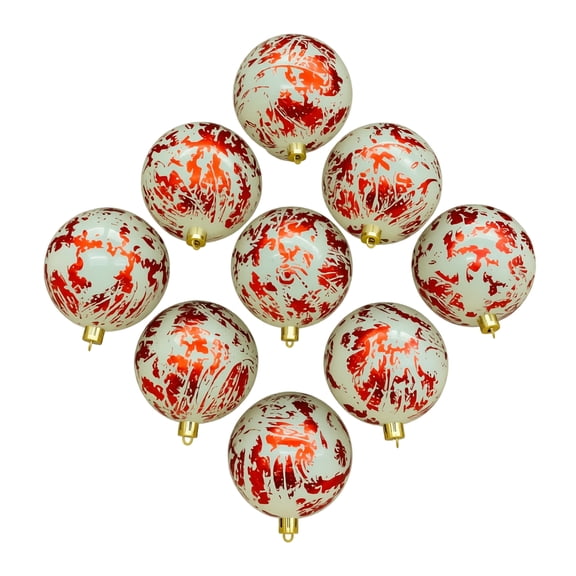 THOPBPRK Christmas Ball Ornaments Holiday Tree Hanging Decorations Festive Party Baubles Shatterproof Hanging Pendants Marbled Pattern Sphere Set for Seasonal Celebration New Year , 1Pack Red
